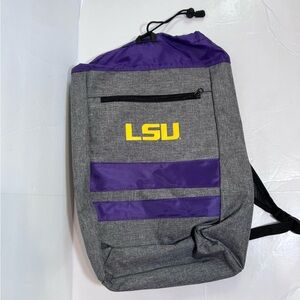 Gray and Purple LSU Drawstring Backpack